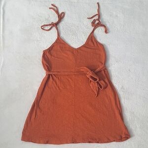 Billabong Rust Orange Mini Dress Womens Small Tie Strap Cotton Boho Summer Vibes